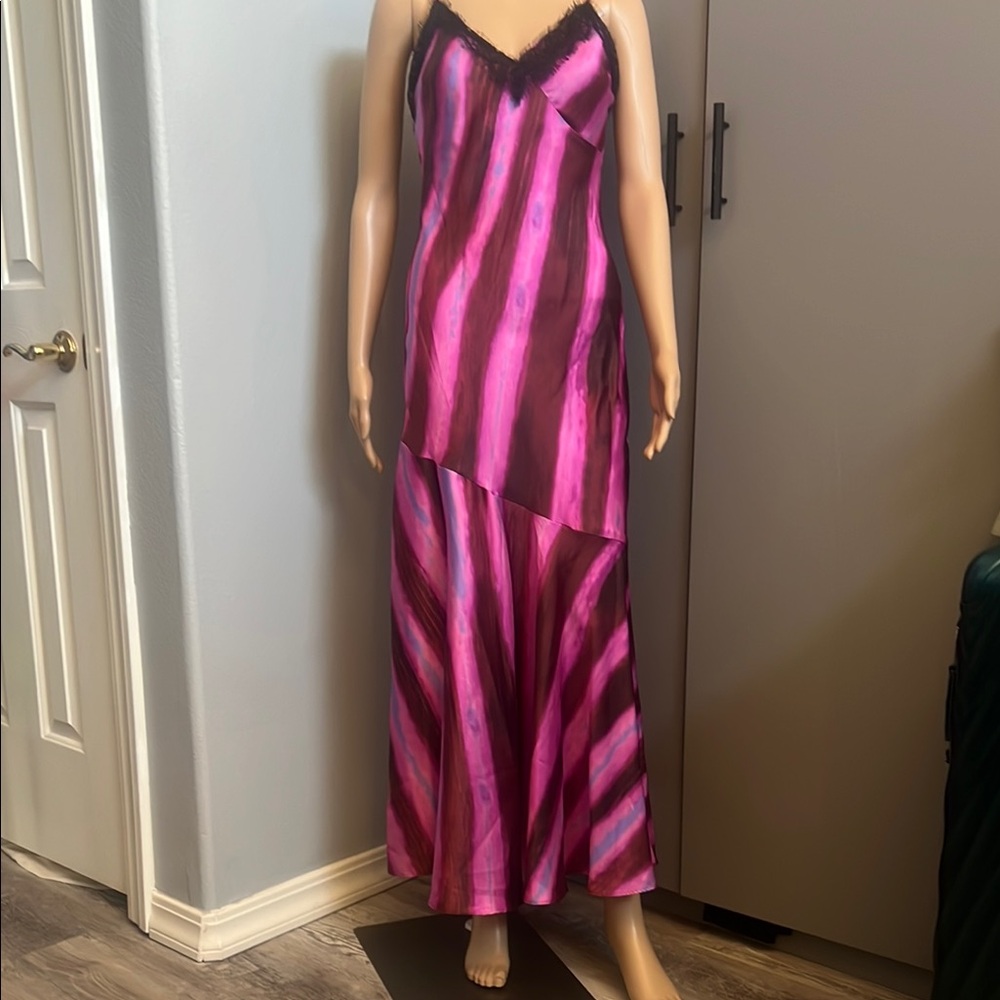 TOPSHOP Elegant Pink and Purple Striped Maxi Dress